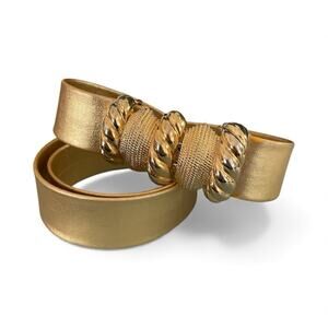 Vintage Metallic Leather Belt Gold Tone Metal Buckle Size Medium Boho Preppy 80s